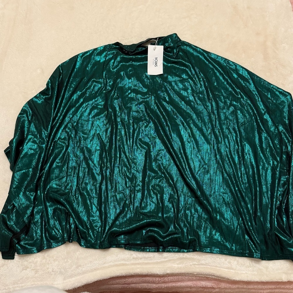 YOINS Metallic Teal Blouse Large - Picture 2 of 8
